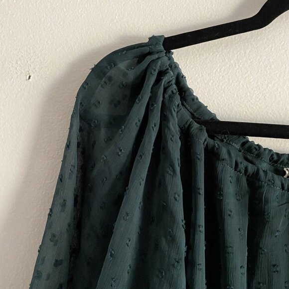 H & M Divided Women Plus 3XL Green Swiss Dot Sheer Long Sleeve Blouson Dress NWT - Picture 5 of 11